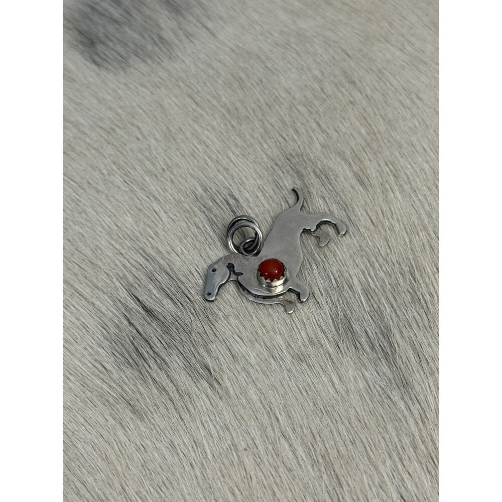 Sterling Silver Red Coral Hound Hot Dog Pendant FIGURAL Animal Paw 925 - Picture 4 of 9